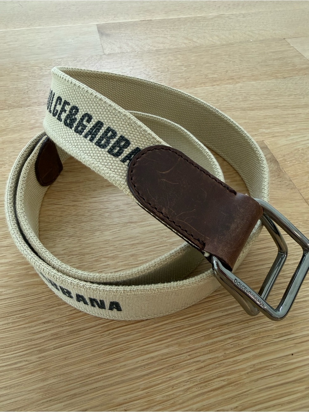 Authentic Dolce & Gabbana Mens Brown Canvas & Leather Belt